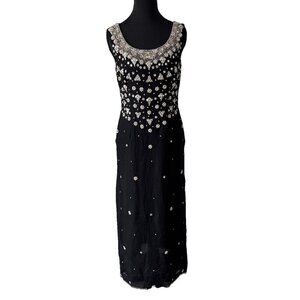 Whimsigoth Vintage Y2K Slip Dress Beaded Rhinestone Dark Fairy Maxi‎ Sheer M-L